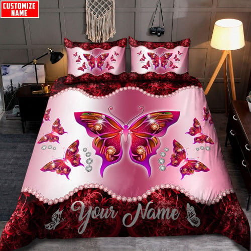  Butterfly Personalized Bedding Set Red Color