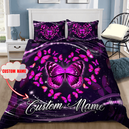  Personalized Butterfly Heart Purple D Printed Bedding Set MHDH