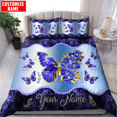  Personalized Butterfly Flower Blue Bedding Set