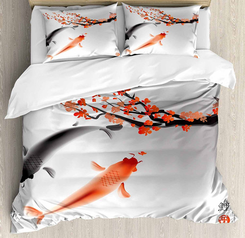  Legendary Koi Fish Band Chinese Good Fortune and Power Icon Tranquil Duvet Cover Set