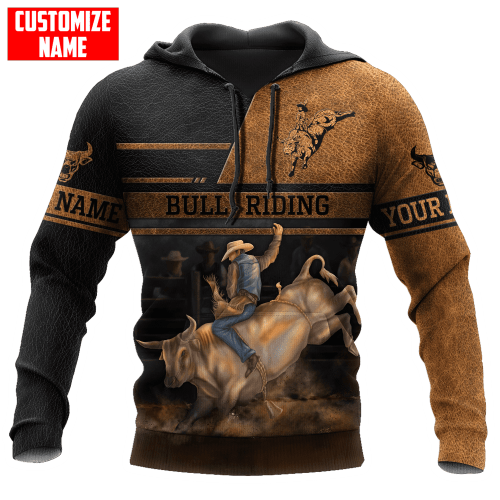 Personalized Bull Riding Brown Line Hoodie MHDHND