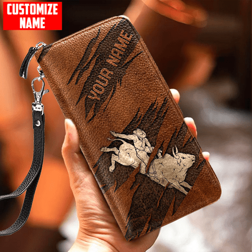  Bull Riding Personalized Name Printed Leather Wallet MH