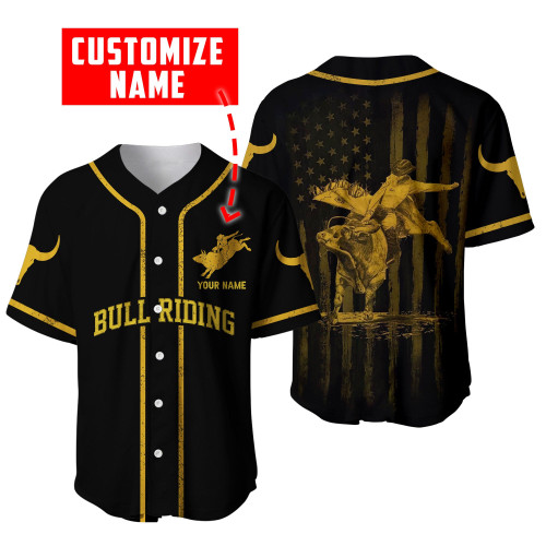  Personalized Name Bull Riding Baseball Shirt Golden
