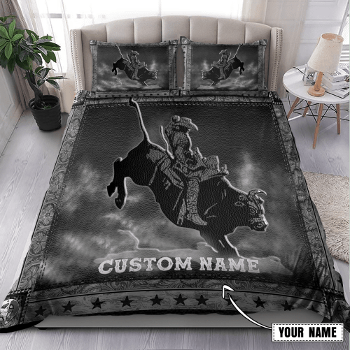  Personalized Name Bull Riding Gray Ver Bedding Set