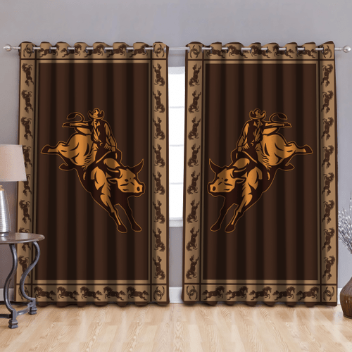  Bull Riding Window Curtains Rodeo Pattern