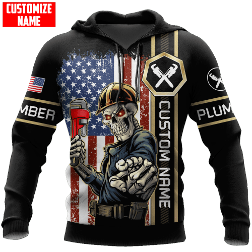  Personalized Plumber Skull American Flag Apparel