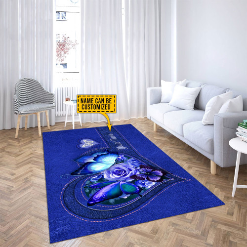  Customized Name Butterfly Blue Color Rug
