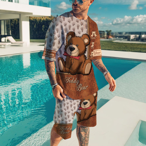  Customized Name Teddy Bear Paws All Over Printed Combo T-Shirt + Board Shorts