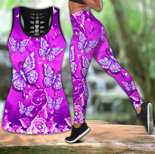  Purple Butterfly All Over Printed Combo Legging + Tanktop