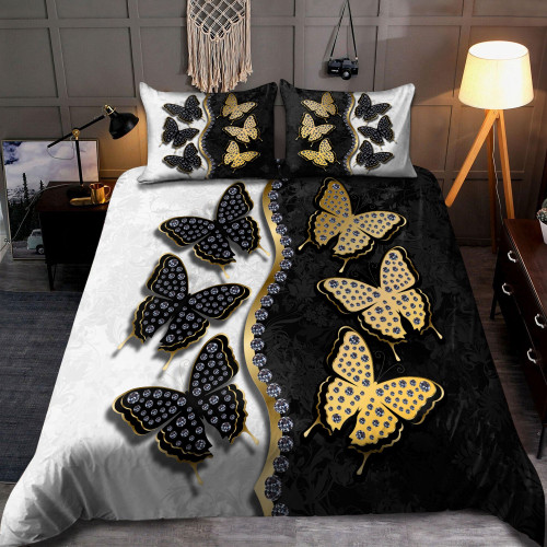  Black & White Butterfly All Over Printed Bedding Set
