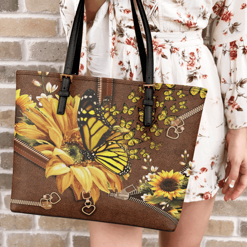  Sunflower Butterfly D Printed Leather Handbag DA