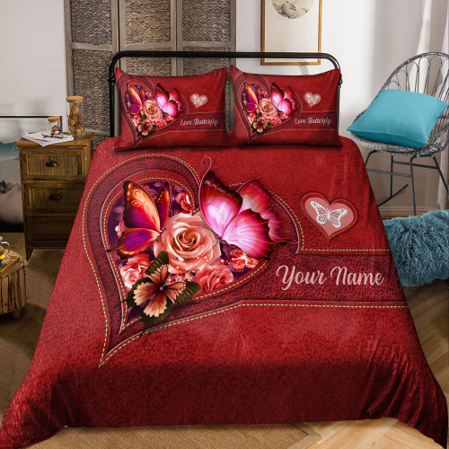  Customized Name Butterfly Red Color Bedding Set