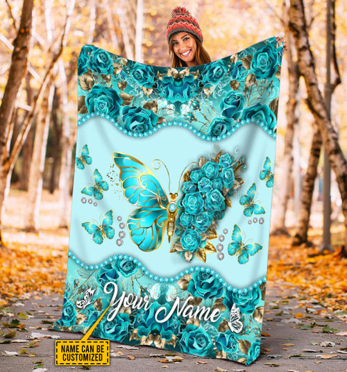  Butterfly Personalized Floral Turquoise Color Blanket