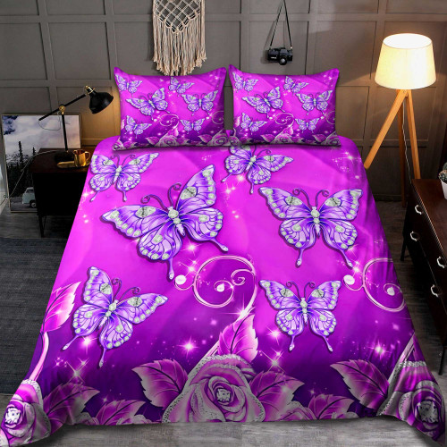  Purple Butterfly All Over Printed Bedding Set