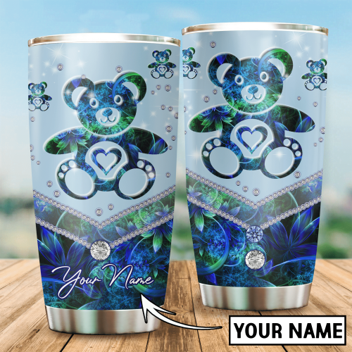  Personalized Name Blue Color Teddy Bear Stainless Steel Tumbler