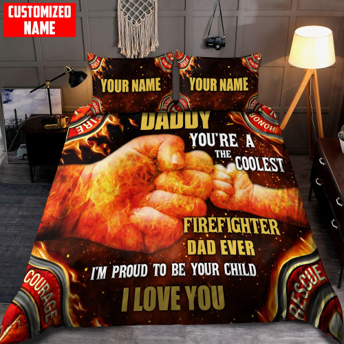  (Gift for Dad) Father's Day Firefighter Bedding Set For Dad From His Children Father's Day
