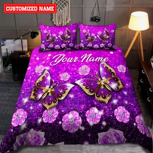  Personalized Purple Butterfly With Flower Bedding Set