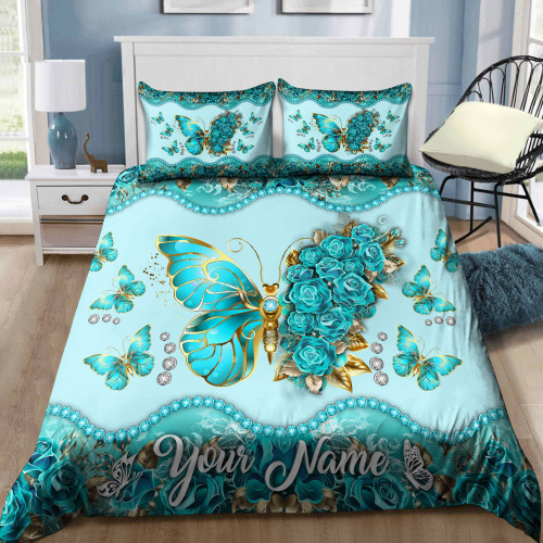  Butterfly Personalized Floral Turquoise Color Bedding Set