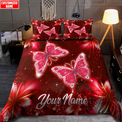  Personalized Red Butterfly Bedding Set