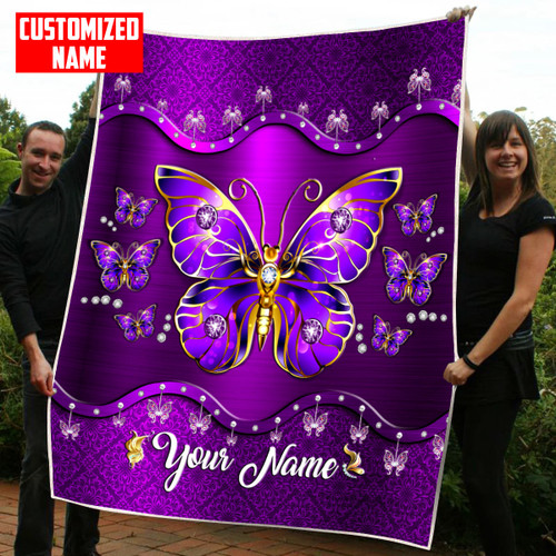  Personalized Name Purple Butterfly Blanket