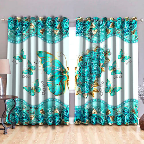  Butterfly Floral Turquoise Color Curtain
