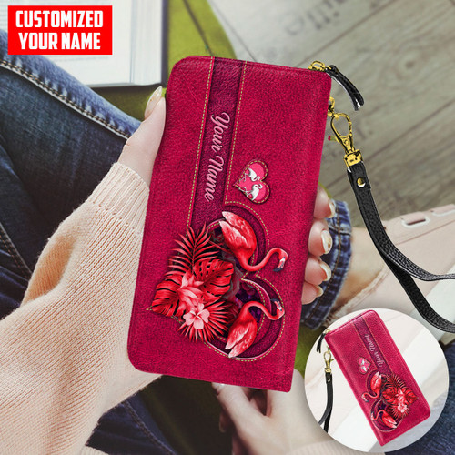  Customized Name Flamingo All Over Printed Leather Wallet