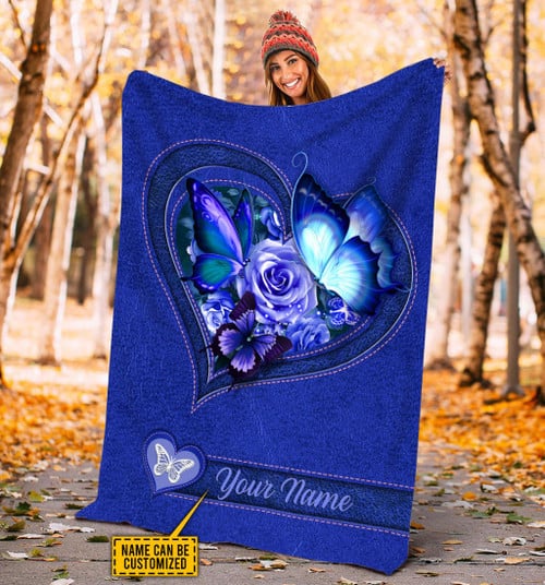  Customized Name Blue Color Butterfly Blanket