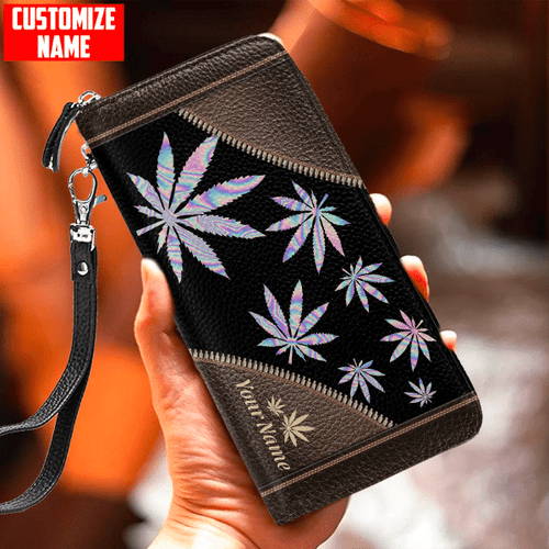  Customized Name Weed Printed Leather Wallet SN
