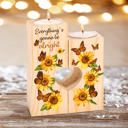  Butterfly Sunflower Candle Holder With Heart