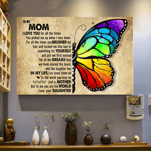  Rainbow Butterfly To My Mom From Daughter Portrait Canvas Print - Wall Art Poster