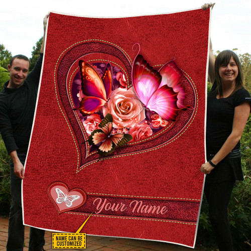  Customized Name Butterfly Red Color Blanket