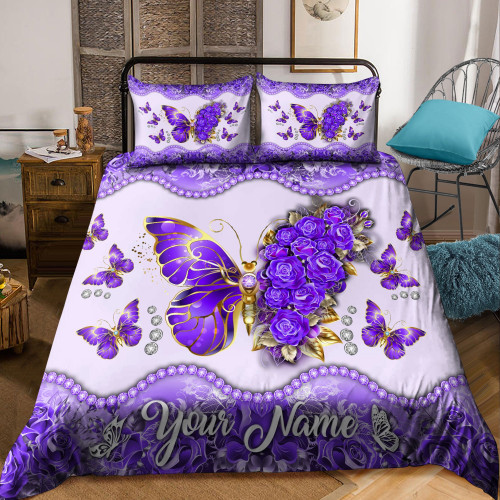  Butterfly Personalized Floral Purple Color Bedding Set
