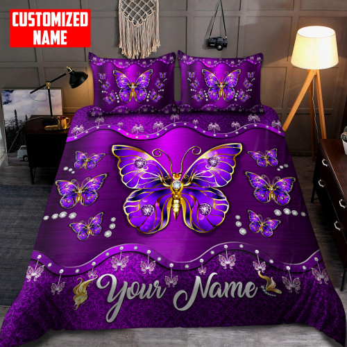  Personalized Name Purple Butterfly Bedding Set
