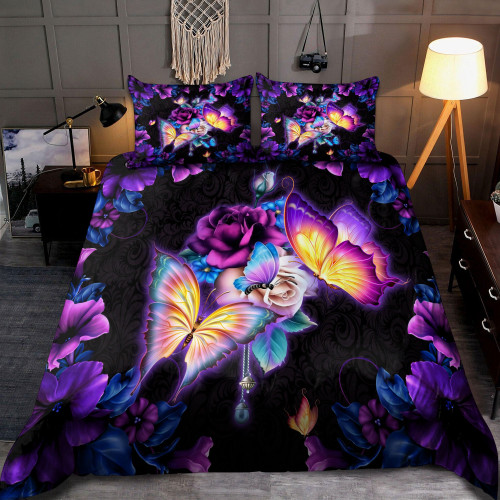  Purple Butterfly With Flower Bedding Set