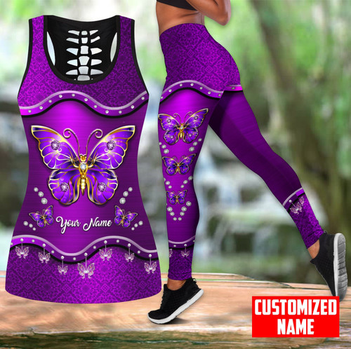  Personalized Name Purple Butterfly Combo Legging + Tanktop