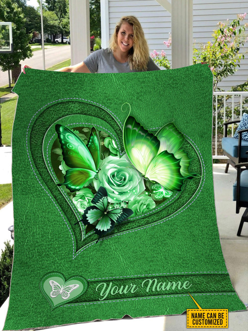  Customized Name Butterfly Green Color Blanket