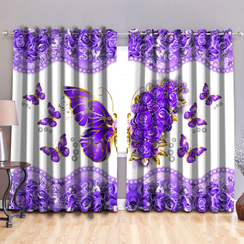  Butterfly Floral Purple Color Curtain