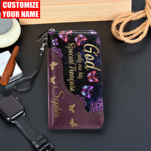  Personalized Name Butterfly Printed Leather Wallet