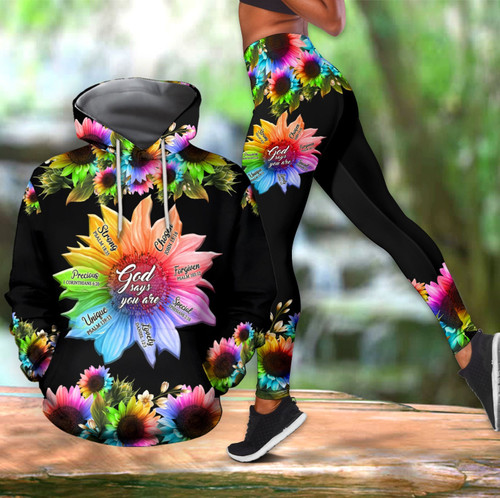  LGBT Pride Sunflower Rainbow God Say You Are Combo Hoodie + Legging