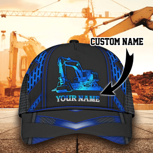  Personalized Excavator Heavy Equipment Cap blue