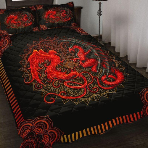  Red Mandala Dragon Quilt Bedding Set NM