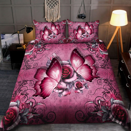 Pink Butterfly All Over Printed Bedding Set