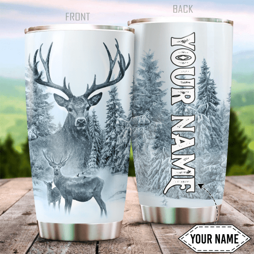  Personalized Name White Deer Hunting Stainless Steel Tumbler