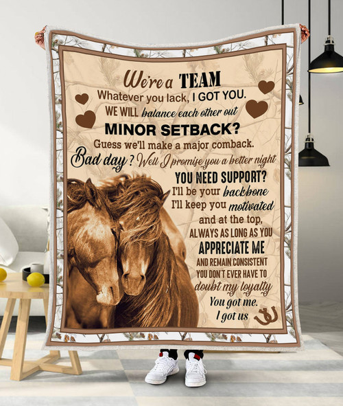Beebuble Personalized Horse Couple We're a Team You Got Me I Got Us Blanket