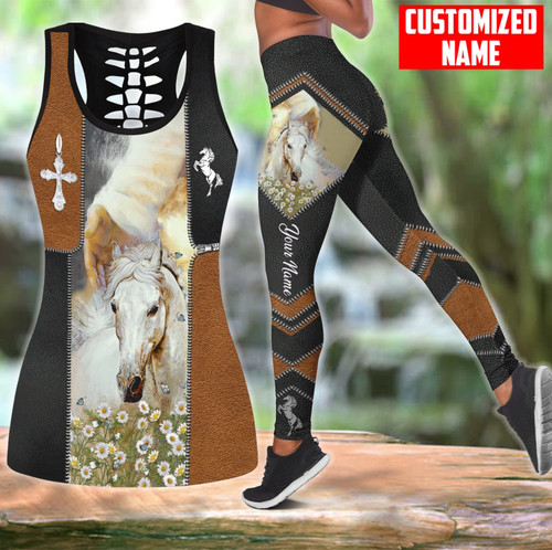Beebuble Customized Name Love Horse All Over Printed Combo Tanktop + Legging KLNA