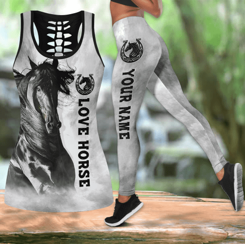 Beebuble Personalized Black Horse Lovers All Over Printed Combo Legging Tanktop