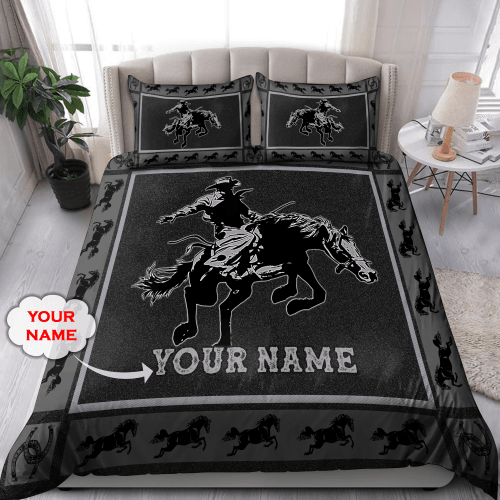 Beebuble Personalized Name Rodeo Bedding Set Black Bucking Horse