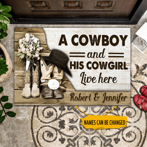 Beebuble A Cowboy And His Cowgirl Live Here Personalized Doormat Welcome Mat, Best Gift For Home Decoration