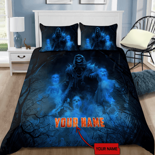 Beebuble Customize Name Cool Blue Skull Bedding Set DD