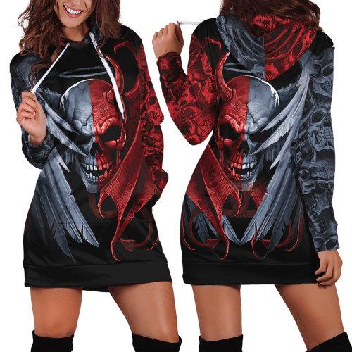 Beebuble Gentle And Evil Skull Hoodie Dress For Women